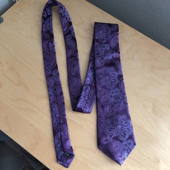 IKE BEHAR Mne's Silk Necktie Purple Pink & Blue Paisley Floral Tie NEW - Picture 6 of 9